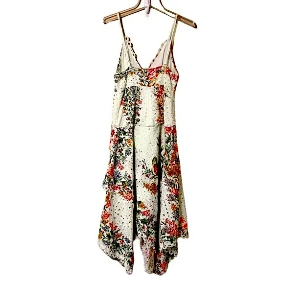Farm Rio Delicate Forest Scarf Print Eyelet Cotton Sundress Size Small